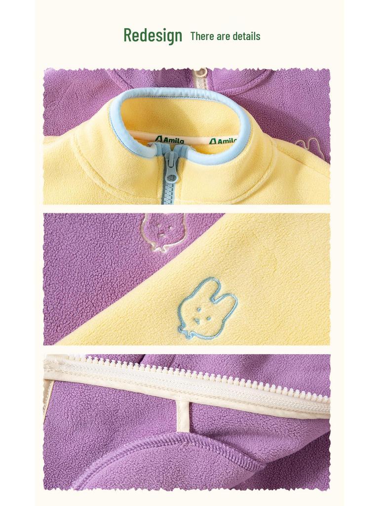 Tongbei Kids' Winter 2025 Girls' Fleece Jacket – Cute, Warm, Versatile Zip-up Top