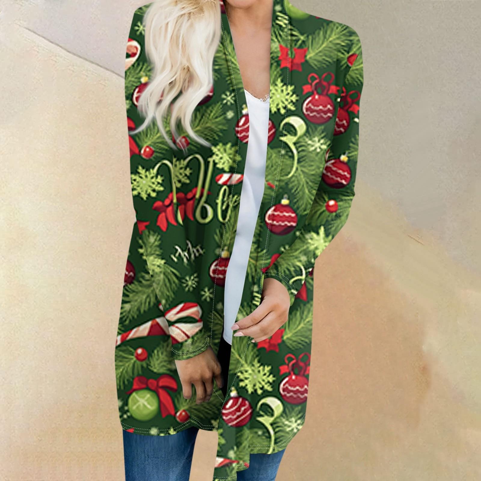 

Женский модный и повседневный рождественский принтованный кардиган средней длины с длинными рукавами L