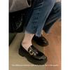 Whole Cowhide~ Loafers Genuine Leather Retro Gold Buckle Thick Sole Thick Heel Loafers Small Leather Shoes Women