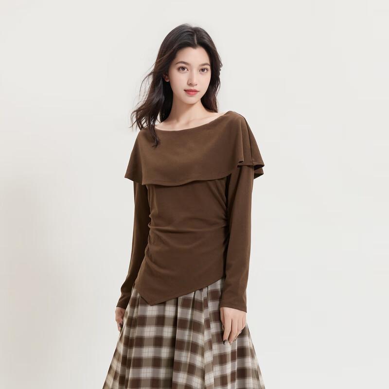 

Женская футболка больших размеров с длинным рукавом и открытыми плечами во французском стиле L (165/92B)