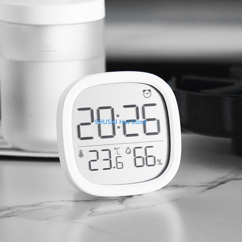 Digital Thermometers Hygrometer with LCD Screen Date Display Battery Operated Alarm Clock for Home and Office D57B