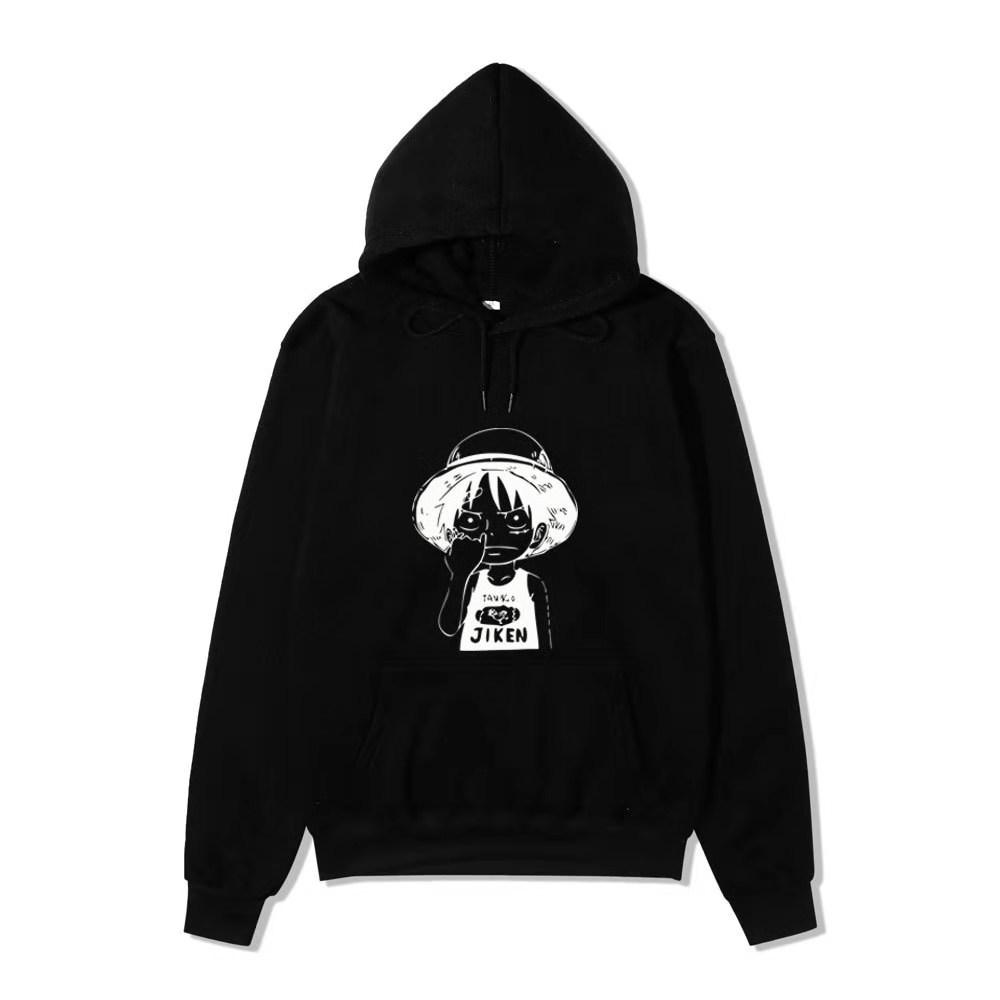 Anime Monkey D Luffy Hoodie, One Piece Q Version Character Graphic Print Pullover Sweatshirt Long Sleeve Streetwear for Men Women