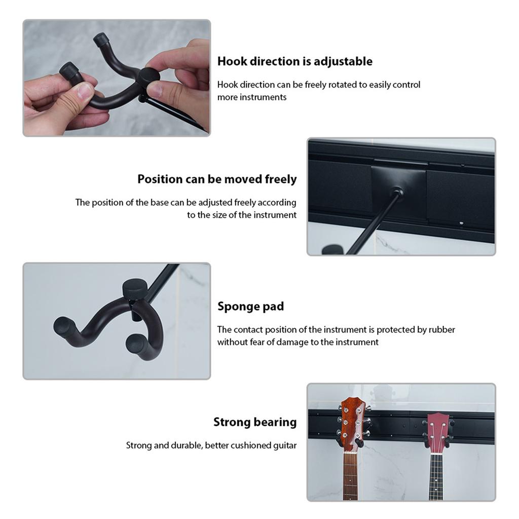 Electric Guitar Rack Aluminum Alloy Holds 5 Guitars Adjustable Hook Position Wall Mount Guitar Hanger for Mandolin Bass