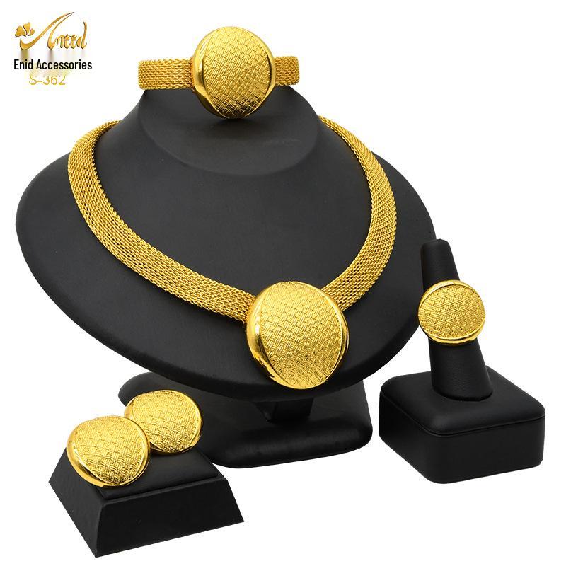 24K Dubai Gold Bridal Jewelry Set: Necklace, Bracelet, Earrings, Ring for African Women