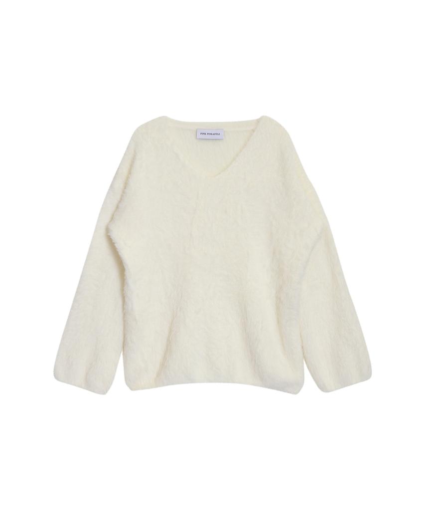 PINK PINEAPPLE Glow Whisper V-Neck Knit_Ivory