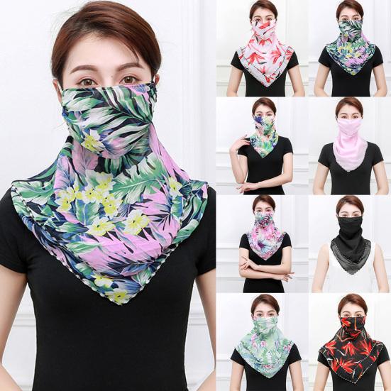 Women Floral Print Breathable Chiffon Sun Proof Veil Shawl Scarf Neck Face Cover