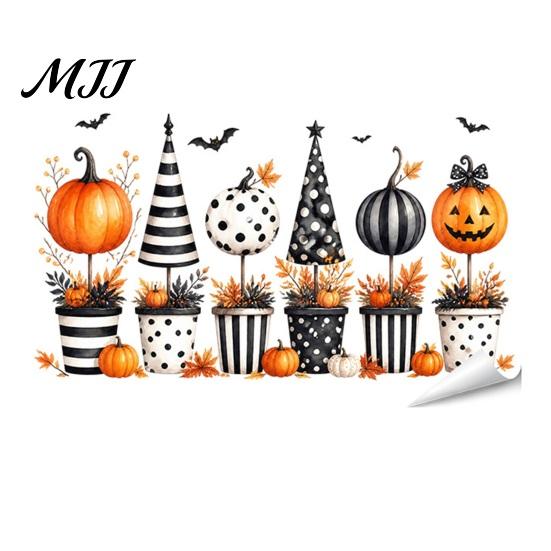 Gift for Halloween Party Setup Window Static Sticker, Castle/Bat/Pumpkin/Bouquet Printed, PVC Waterproof Removable Decorative Clings Decals