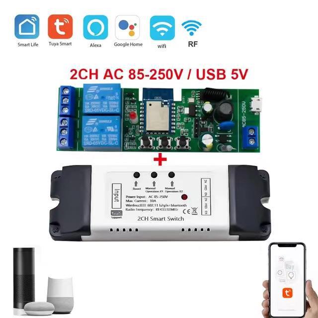 Tuya Single-Channel Smart WiFi Switch Module, 5V/12V, Inching & Self-Locking, Alexa Compatible