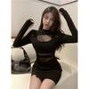 Sexy Spicy Girl Mesh Long-sleeve Dress, Women's New Winter Slimming Versatile Pencil Short Skirt