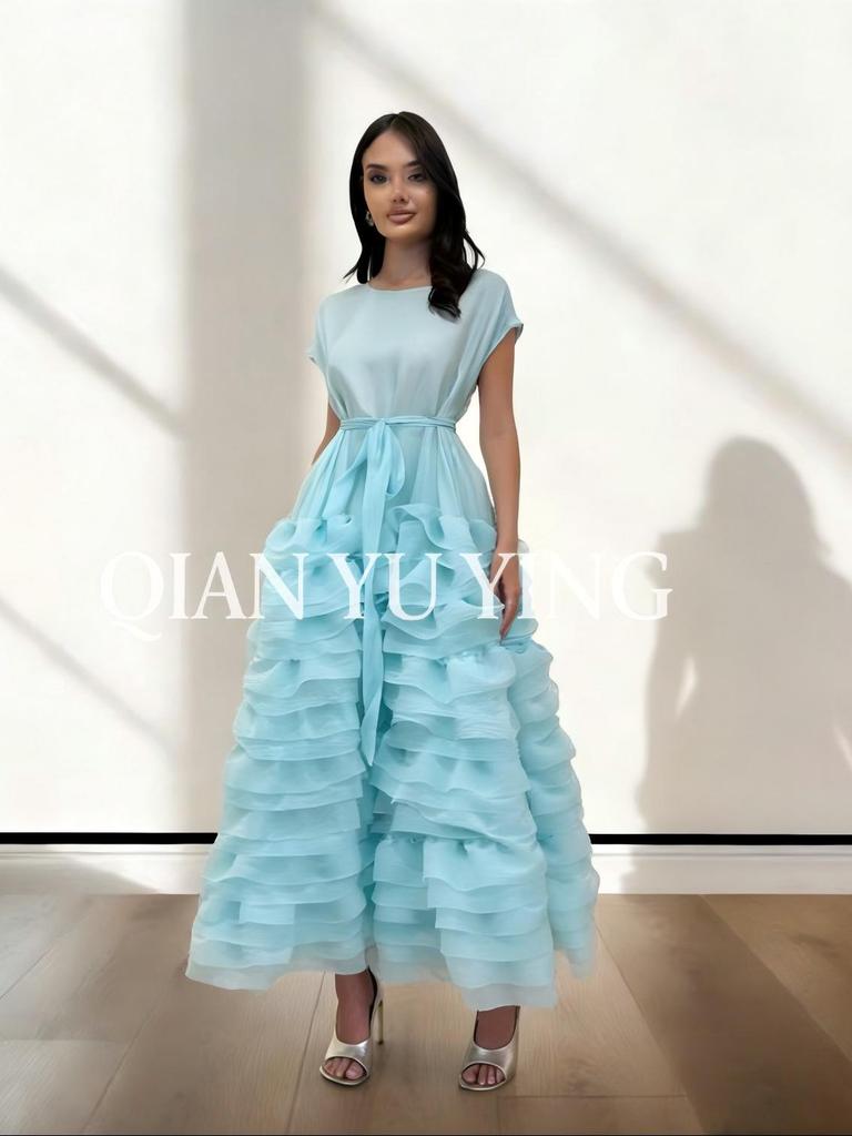 Elegant French Ruffle Waist-Cinching Patchwork Pleated Cake Skirt with Lace-Up Detail