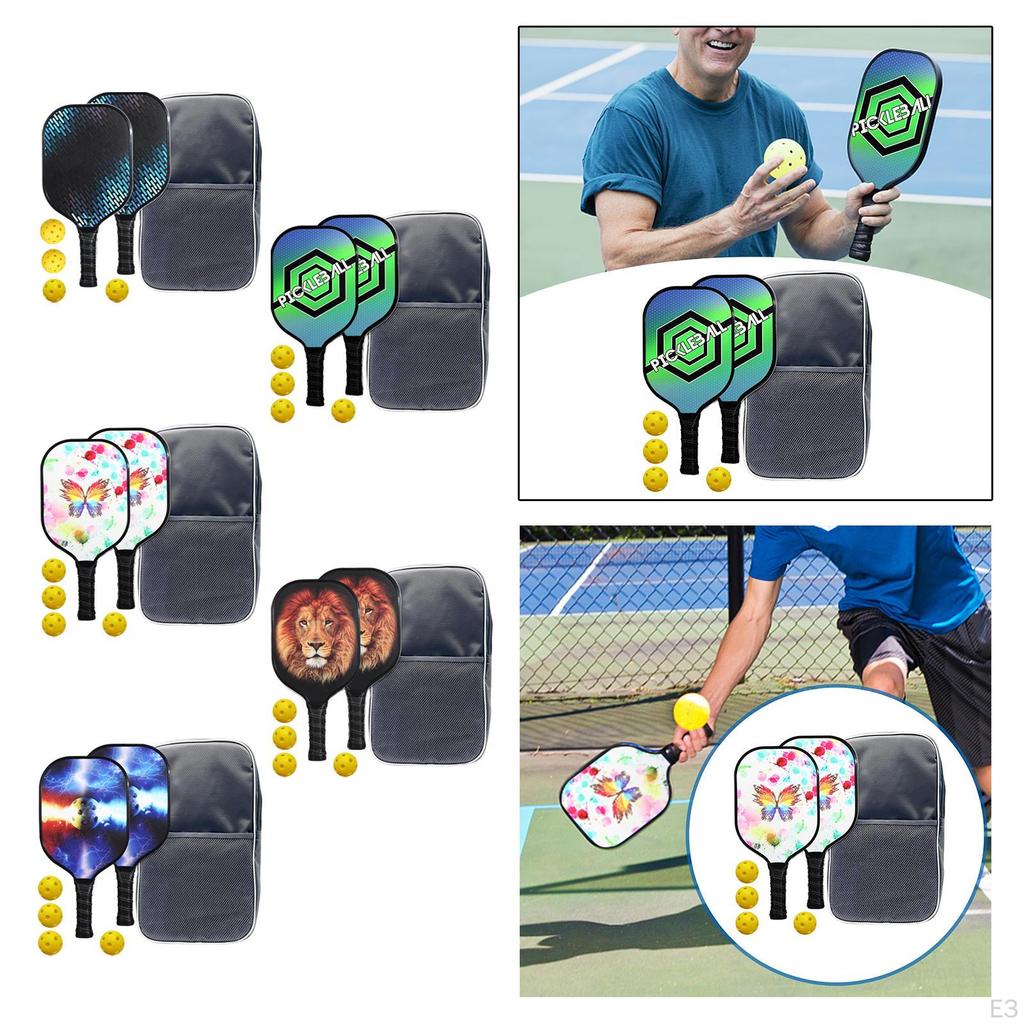 Set with 4 Pickleball Balls, 2 Paddles Comfort Grip And Portable Storage Bag for Adults