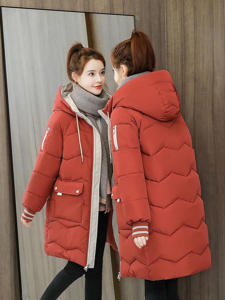 Down cotton jacket women's winter clothes New Year's loose cotton jacket women's mid-length thickened padded jacket to protect against the cold