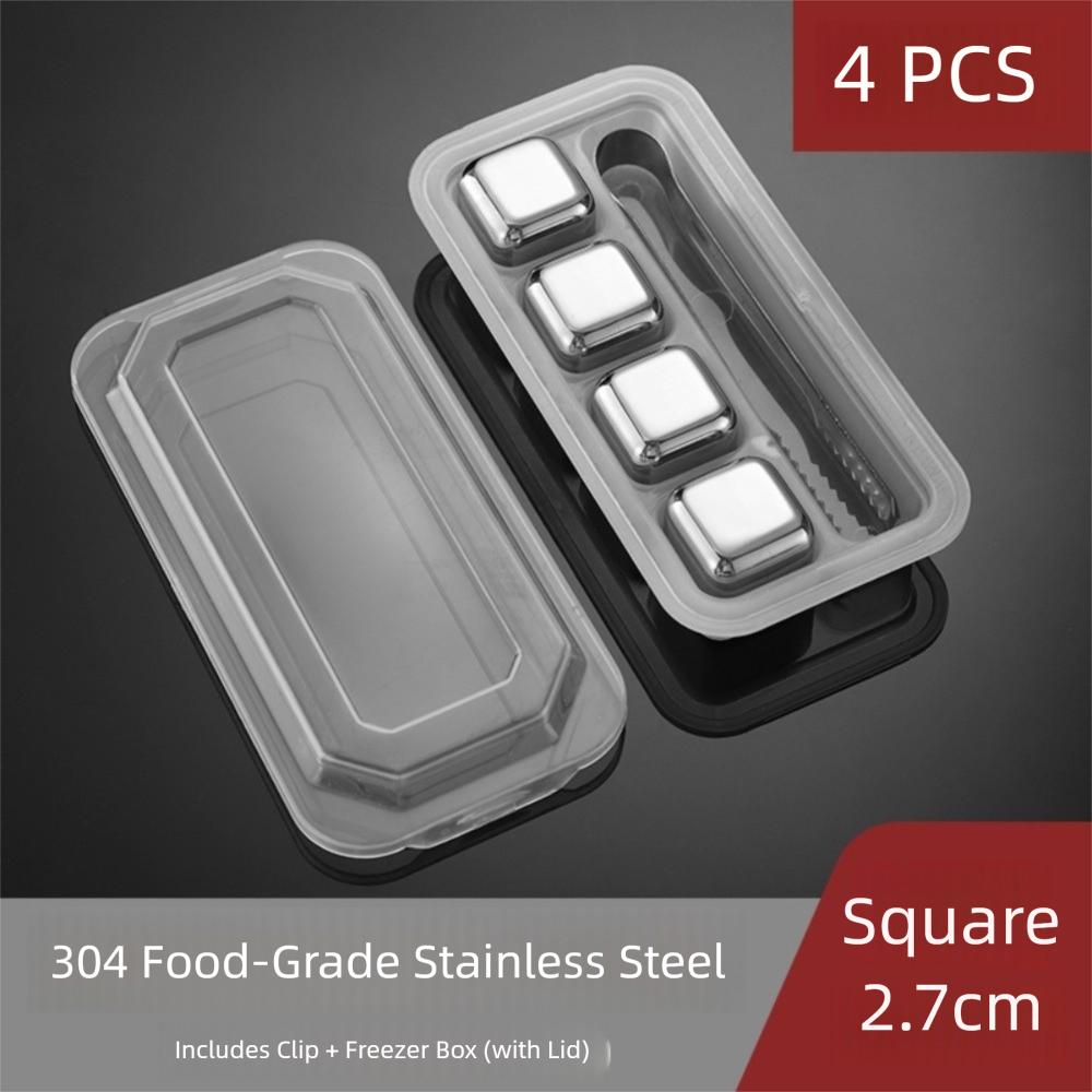 4/6/8pcs Set 304 Stainless Steel Ice Cubes Reusable Quick-Freeze Cooling Rock with Clip Odorless Bar Tool for Beer Whiskey