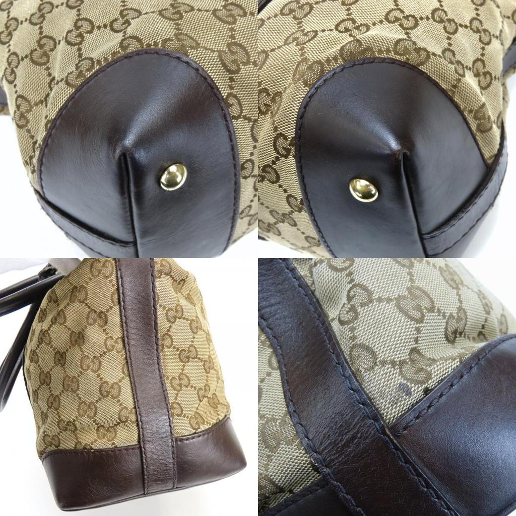 Used GUCCI Handbag Sherry Line 257341 GG Canvas/leather Beige Dark Brown