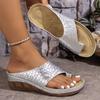 Lucyever Fashion Women's Gold Wedge Slippers Summer Snake Pattern Clip Toe Platform Sandles Woman Non Slip Sole Beach Flip Flops