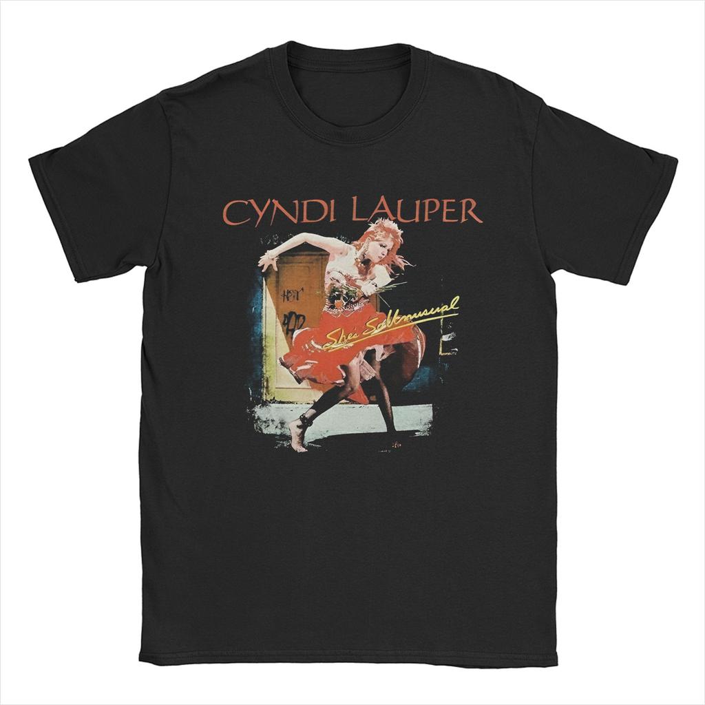 Vintage Cyndi Lauper Singer Tour T-Shirts Men Crewneck Cotton T Shirts She's So Unusual Short Sleeve Tees Gift Idea Merchandise