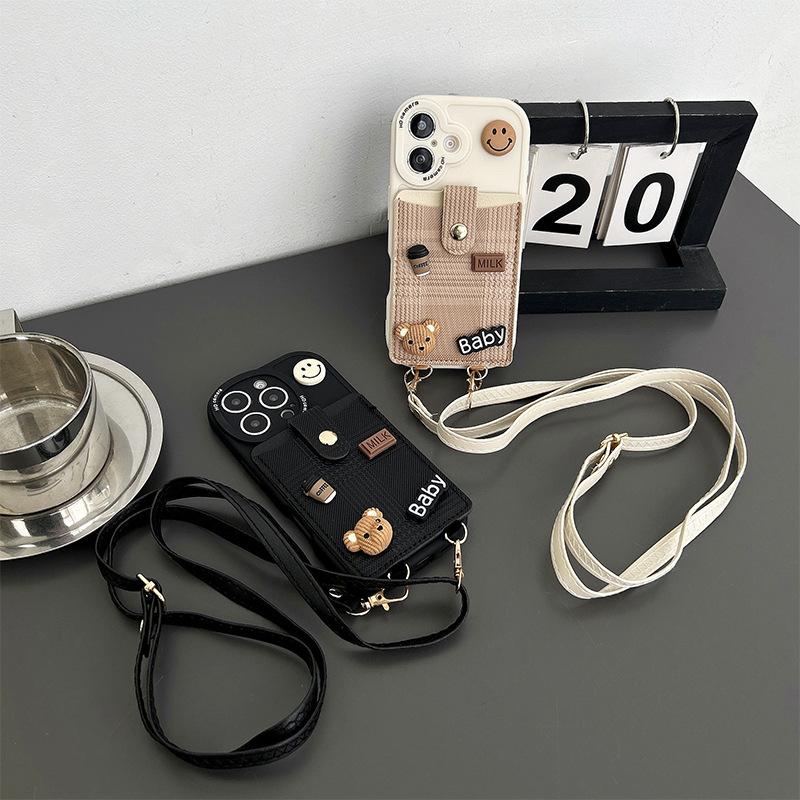 Coffee Bear Change Bag Card Slot for IPhone 17 Promax Crossbar Rope for Apple 16 Plus All Inclusive