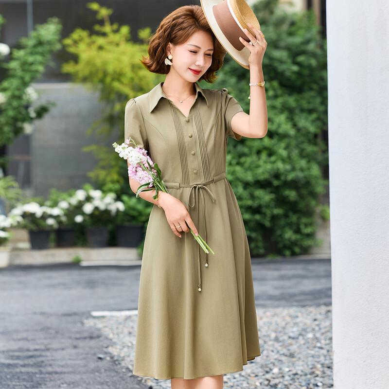 Pa Si Te Summer Lapel Short Sleeve Mid-Length Dress 4XL