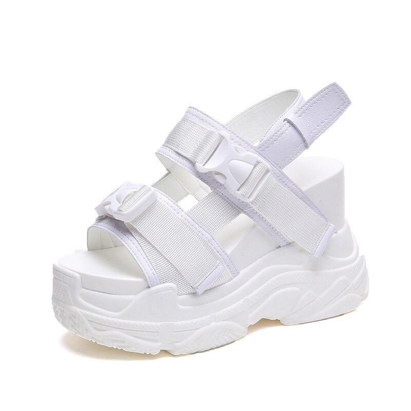 Summer Platform Sandals Women 11.5CM Wedges Thick Bottom Casual Shoes Comfortable White Buckle Sandals Sneakers