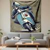 Tapestry Retro Scooter Rider Mod Blue Cream Vintage Illustration Wall Hanging
