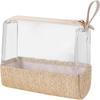 Transparent PVC Makeup Bag with Zipper Closure and Straw Detailing Stylish Clutch Pouch for Women and Girls Ideal Birthday