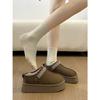 Brown velvet thickened thick-soled half-tow Birkenstocks for women's winter warm outer wear non-slip snow cotton tow
