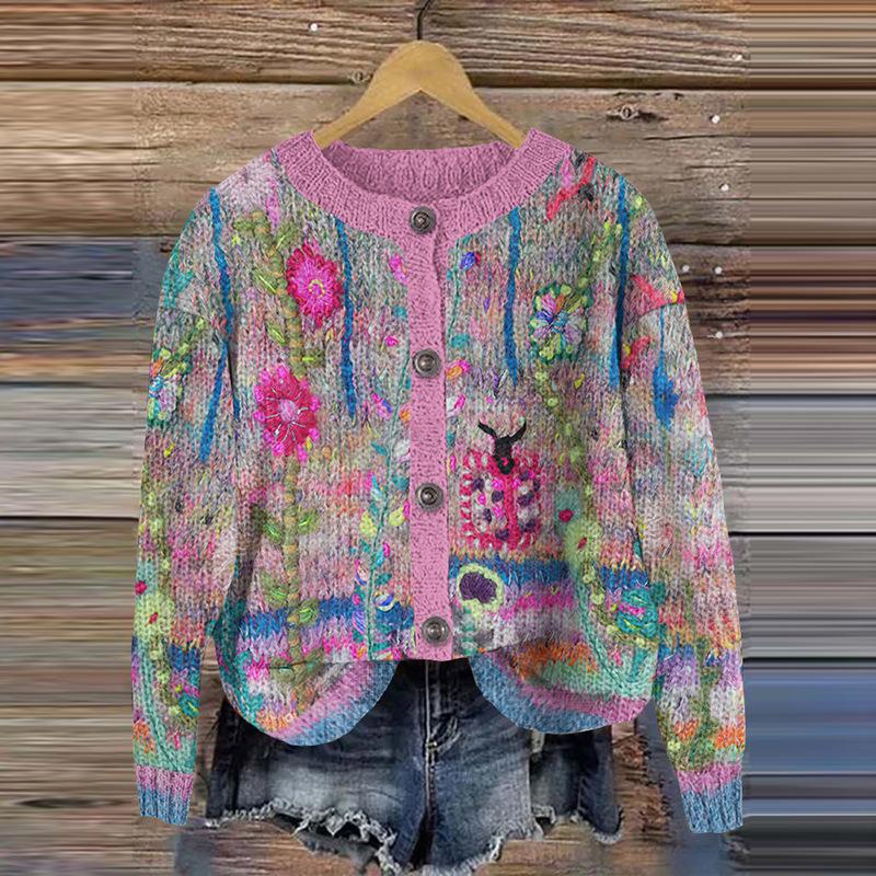 2026 foreign trade new 3D digital printing cardigan knitted jacket women's clothing early spring and autumn factory wholesale