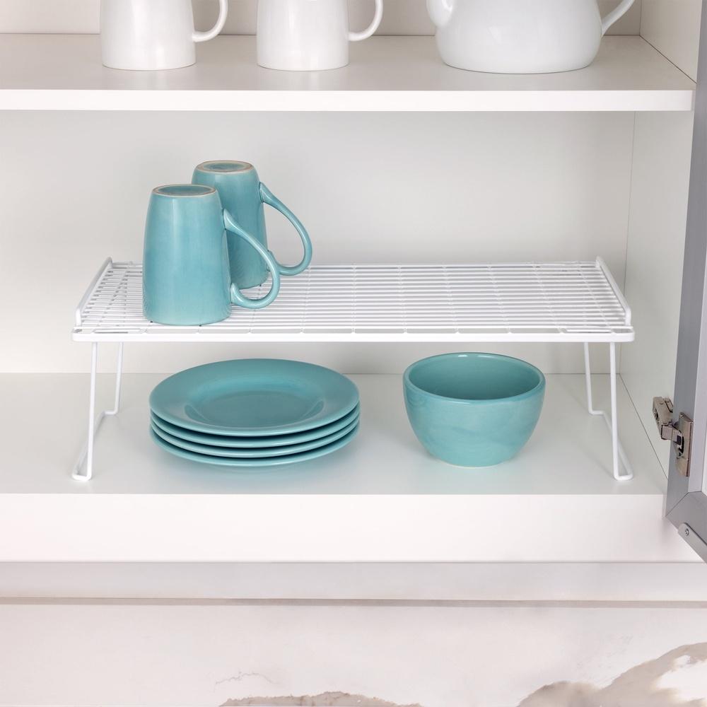 Metal Kitchen Pantry Organizer Stacking Shelf Storage Rack Wire Plates Lids Cutting Boards Pans Dishes Bathroom Closet Space