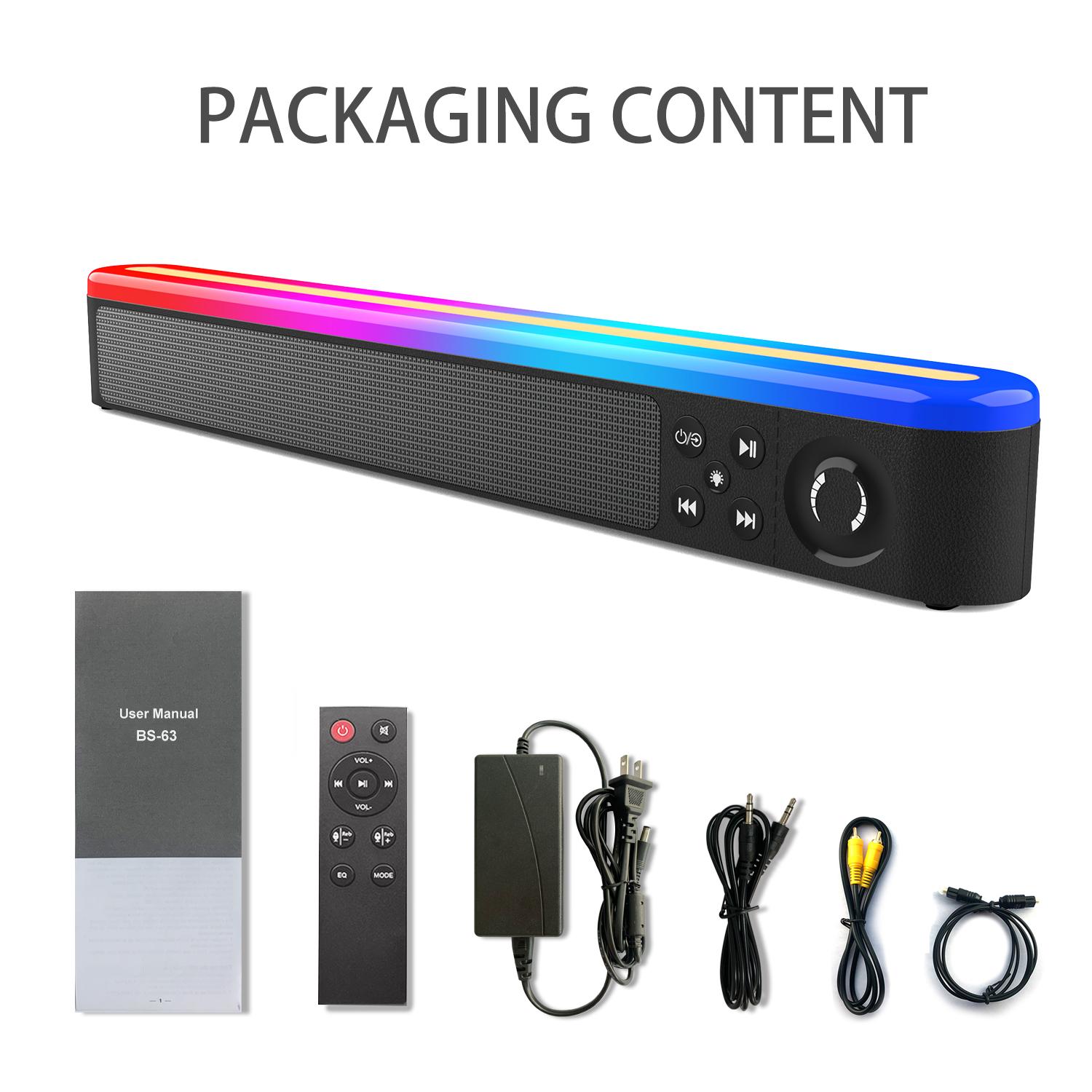 

Bluetooth Soundbar Динамик Проводной объемный стерео Мультимедийная аудиосистема Пульт дистанционного управления RGB Холодный световой эффект Динамический стереоскопический мощный динамик чёрный