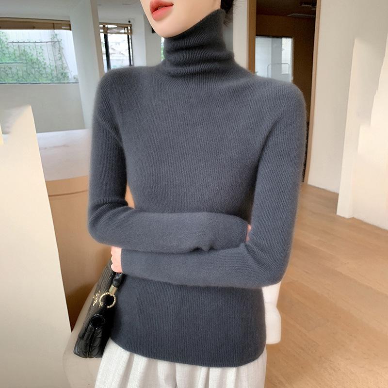 Autumn/Winter Women's Slim Fit High Neck Cashmere Knit Long Sleeve Pullover