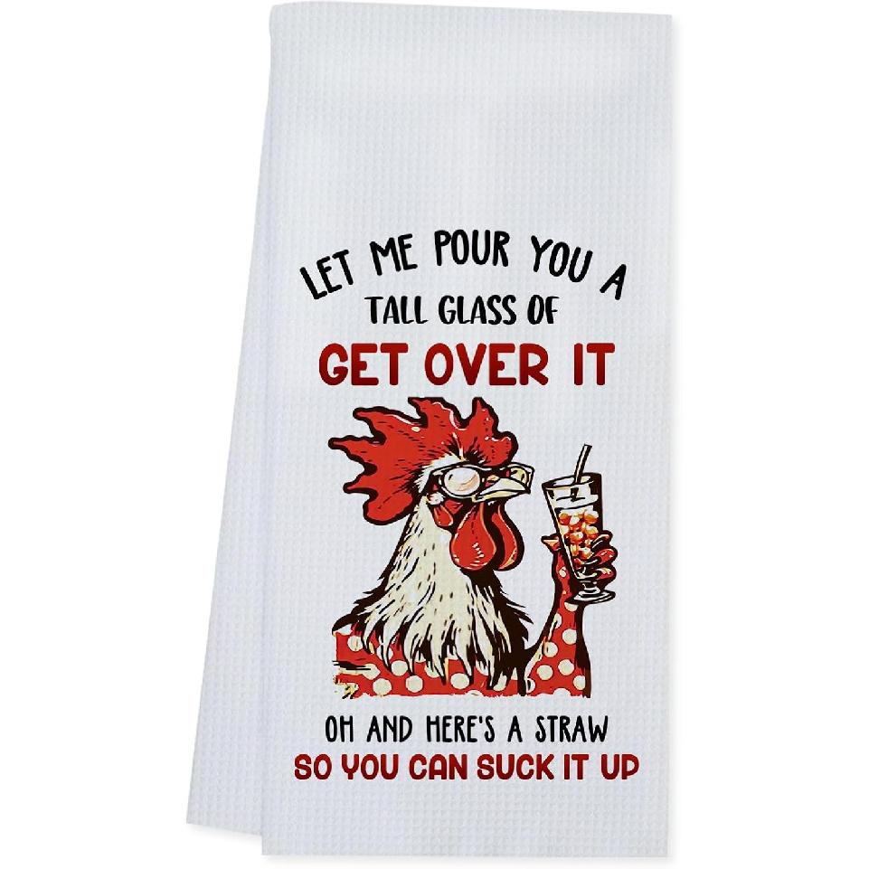 Kitchen Towel Gift for Chicken Lovers,Funny Bathroom Kitchen Decor,Guess What Chicken Butt Highly Absorbent Dish Towel (16x24in) соломенный