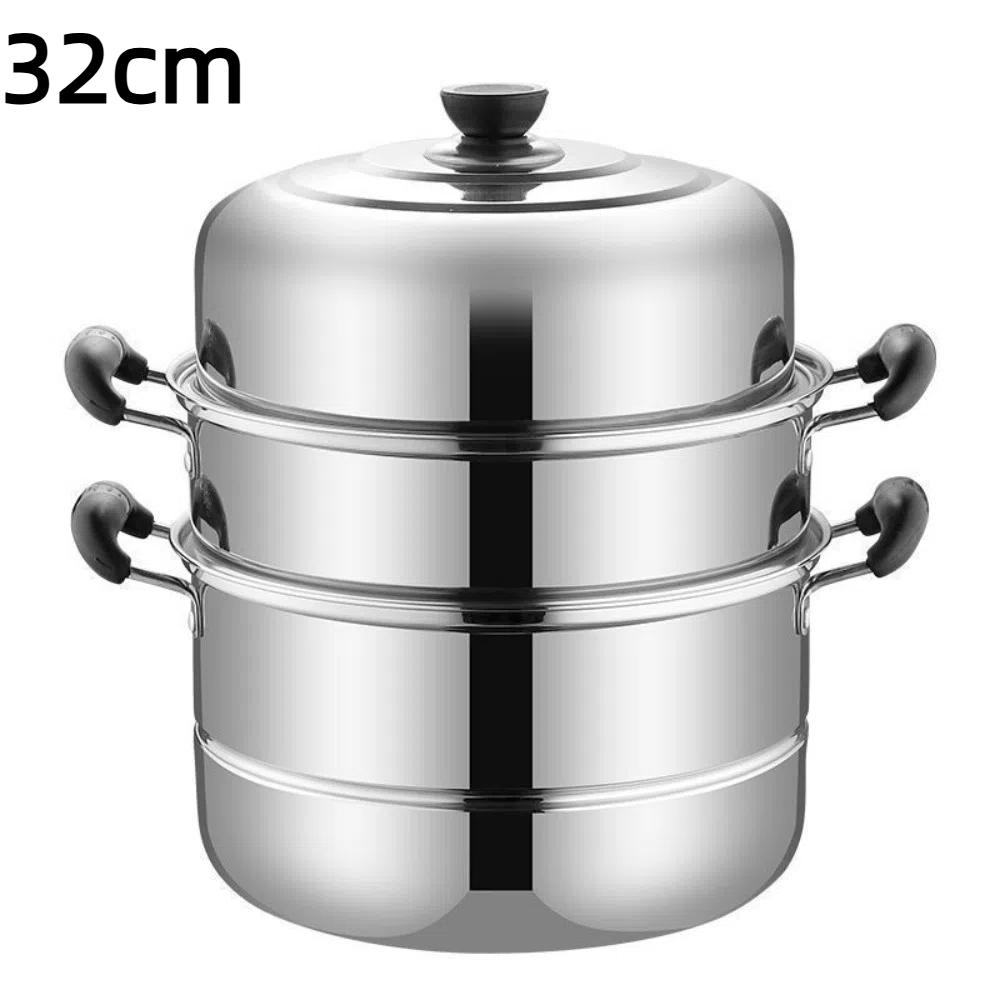 Stainless Steel Soup Steam Pot 26-34cm Stockpot Cookware Steamer Cooker Induction Cooker Gas