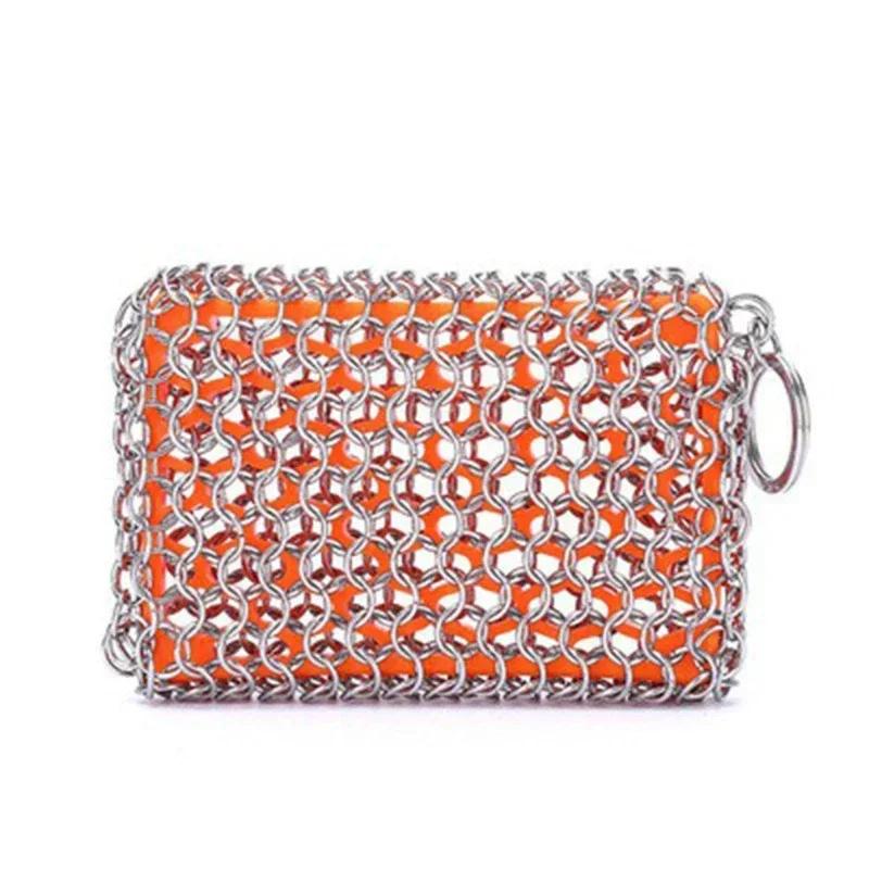 Single Ring Kitchen Cast Iron Cleaner Cleaning Brush Stainless Steel Chain Scrubber Frying Pan Grill Scraper Rust Remover