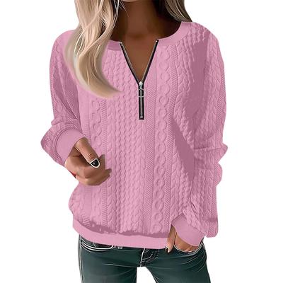 Women's Fashion Casual Zipper V-Neck Loose Long Sleeve Solid Color Sweatshirt