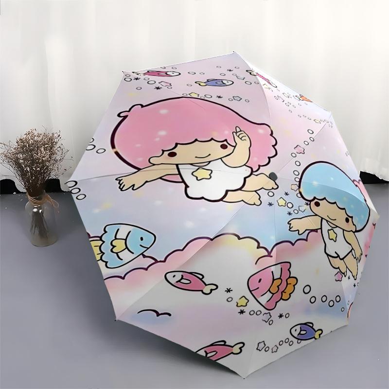 1pc Little Twin Stars Automatic Opening/Closing Umbrella - Portable Folding Design with 8-Bone Iron Frame, Outdoor for Fans, Travelers, Everyday Use,