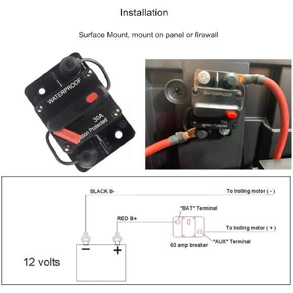 DaierTek 30A-300A Circuit Breaker 12V Trolling with Reset Boat Power Protect for Audio Fuse Car 48VDC Waterproof Fuse Holders1