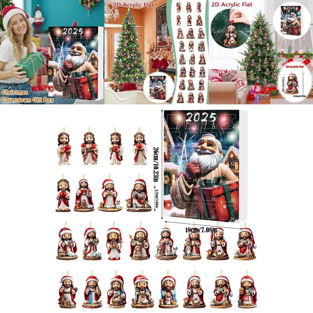 Christmas Countdown Calendar Box With Santa Claus Acrylic Assembled Decor For Holiday Gift Giving