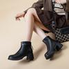 Leather thick heel Martin boots women's 2025 new thin boots British casual short boots high heel versatile thin boots
