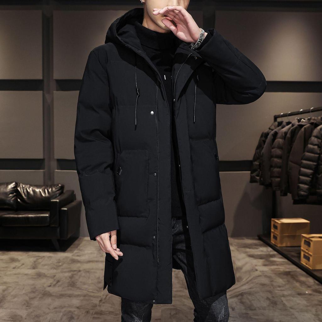 Men's Hooded Mid-Length Thick Cotton Winter Jacket