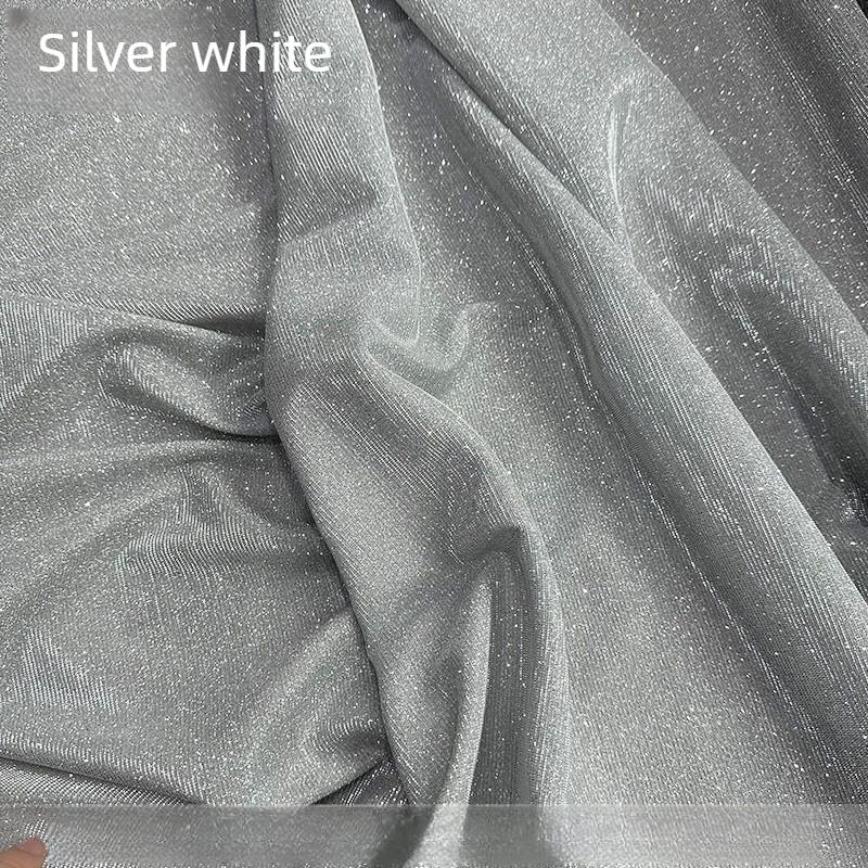 Stretch Knitted Fabric with Glitter By Meters for Clothing Wedding Dresses Sewing Plain Drape Soft Textile Needlework Black Blue