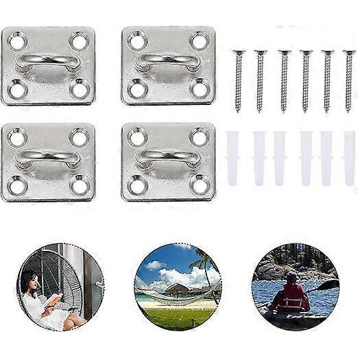 6pcs Wall Mount Hook Anchor Stainless Steel Staple Ring Hook Square Anchor Staple Anchor Pad Eye Hook Marine Hardware Staple Silver