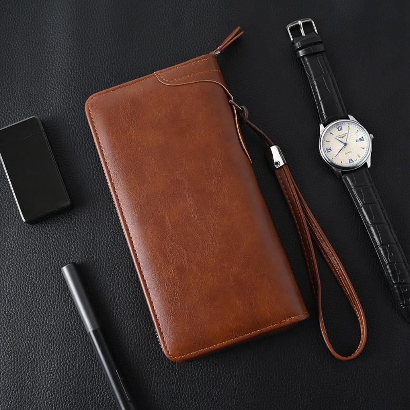 Men's Long Zipper Wallet High Quality Pu Leather Wallet Large Capacity Handbag Men RFID Blocking Business Clutch Bag Credit Card Holder Purse