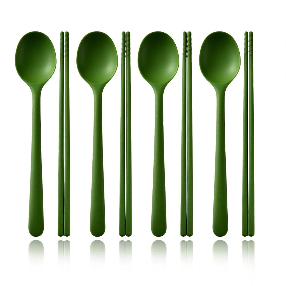 8Pcs Colorful Silicone Cutlery Set Sushi Sticks Dinner Spoon Set Dinnerware Korean Chopsticks Dessert Spoon Flatware Set