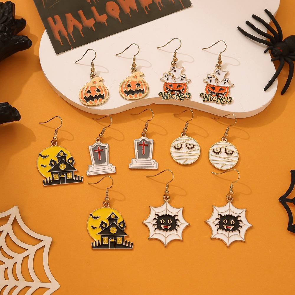 3/6 Paar Trendige Punk Halloween Hängeohrringe Für Damen Tod Geist Kürbis Dangle Ohrring Party Zubehör Lustiger Schmuck Geschenke