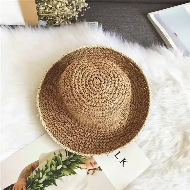 

Handmade crochet straw hat basin hat bucket hat sunshade straw hat contrasting color beach travel sun hat хакі