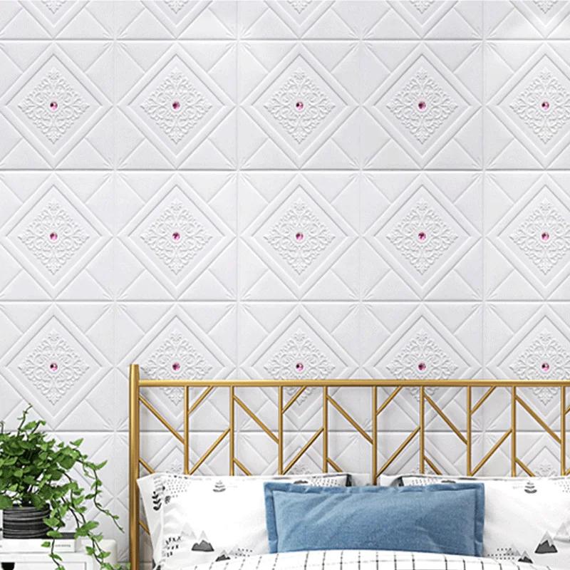 12pcs 3D Wall Panel Home Decoration Wall Sticker Living Room Foam Self-Adhesive Wallpaper Waterproof And Mildew-Proof Wallpaper