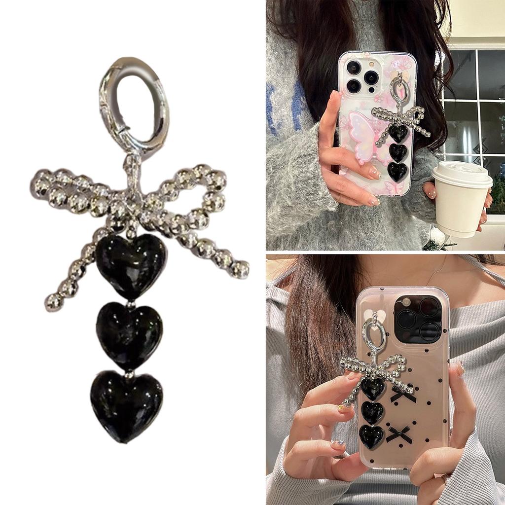 Lovely Beaded Bowknot Heart Keychain Pendant Bag Phone Pendant Women Backpack Handbag Charm Lovely Hangings Decoration