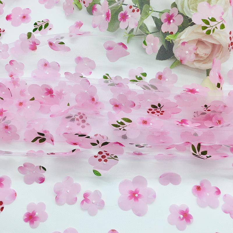 100X130cm 3D Floral Print Fresh Mesh Embroidery Fabric Dress Shawl Hair Accessorie Diy Sewing Supplies Crafts Fabric