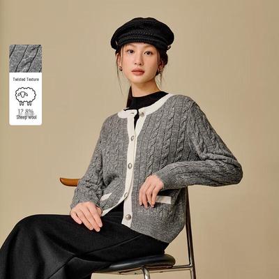 INMAN Women's Cable Knit Colorblock Cardigan