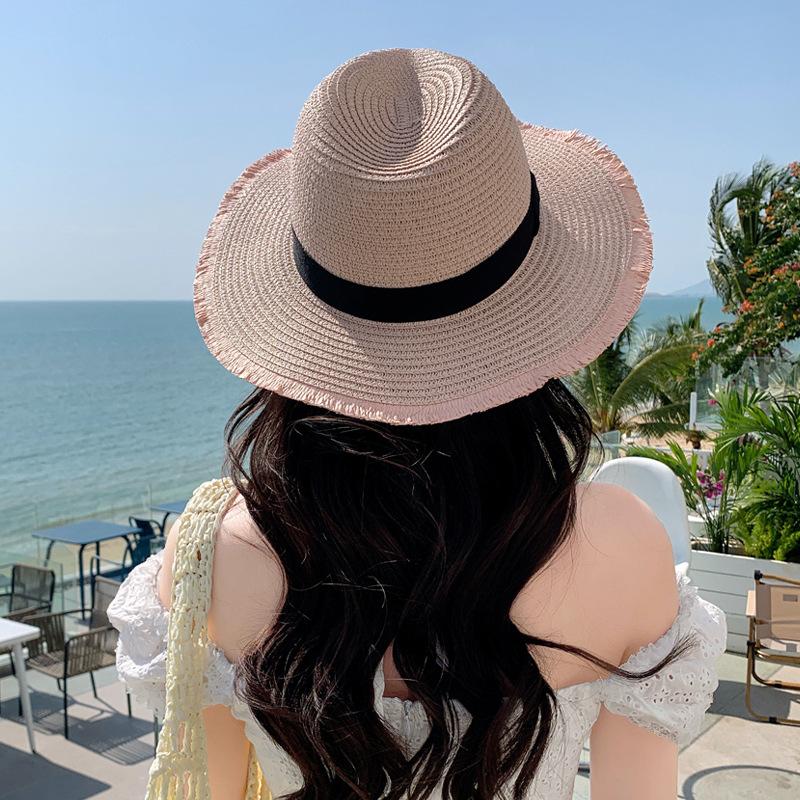 Summer sunscreen visor children's hollow straw Lafite straw hat versatile high-end sun hat summer breathable